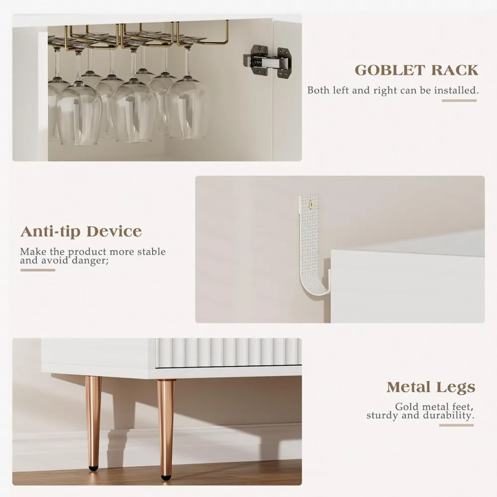 خزانة بوفيه المطبخ مع رف النبيذ وحامل زجاجي، وخزانة جانبية للتخزين للقهوة والمشروبات #5