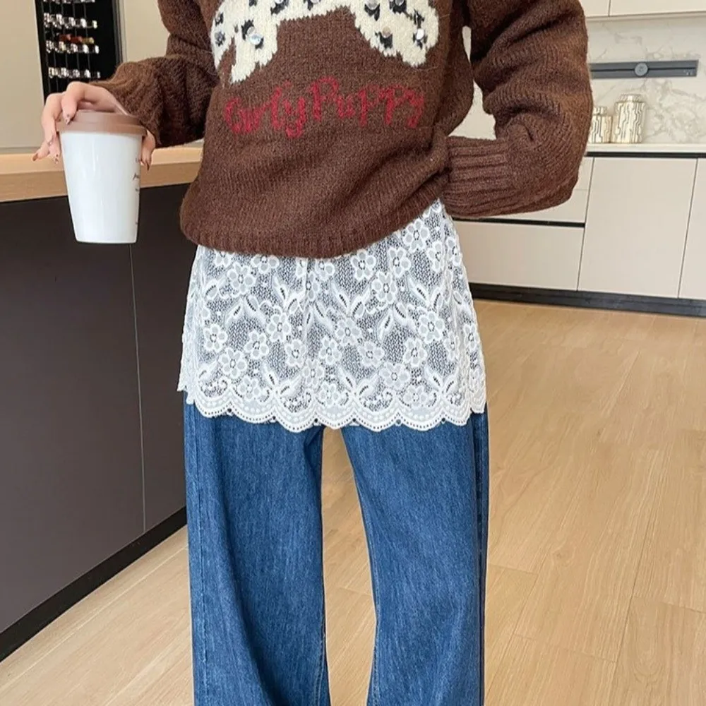 

Модная кружевная бейка, пердежная занавеска для женщин, цветочная вышивка, Y2K, хип-занавеска, довольно универсальная мини-юбка, украшение для брюк