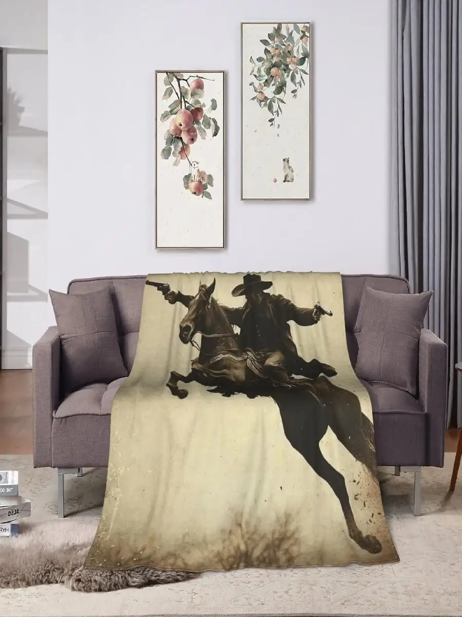 Warm Flannel Throw Blanket for Kids Camping Cowboy Movie Night  Red Bedspread Sofa Bed Cover