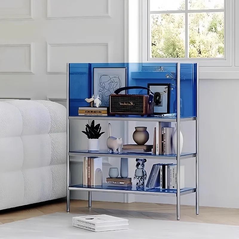 Acrylic storage storage rack Internet celebrity sofa side cabinet Metal floor display rack Living room small transparent shelf