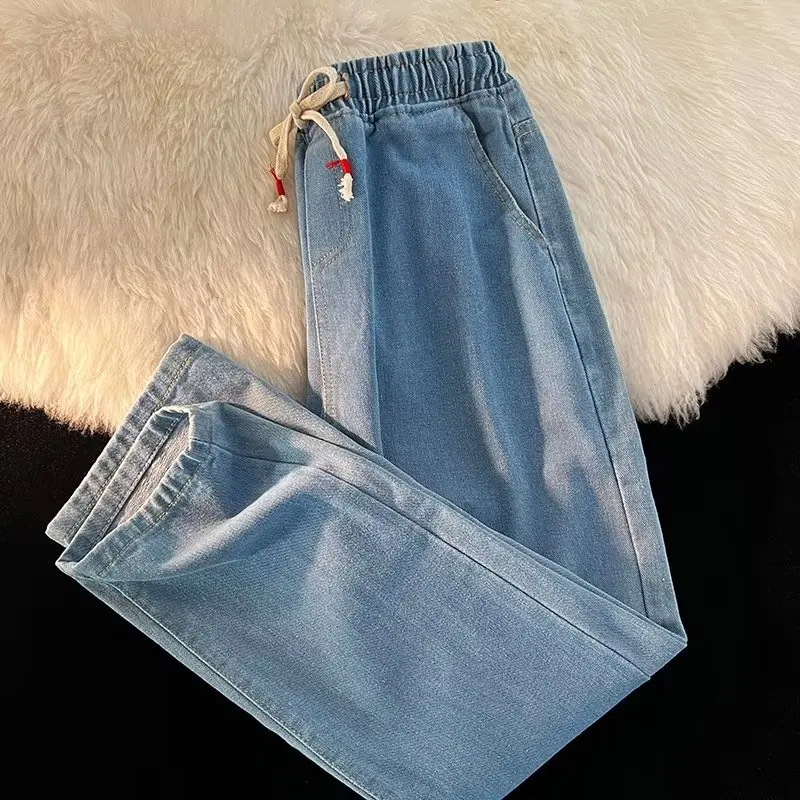 

Мужские летние джинсы свободного прямого кроя, новинка, универсальные, модные, брендовые, в гонконгском стиле, свободные прямые брюки-девятки