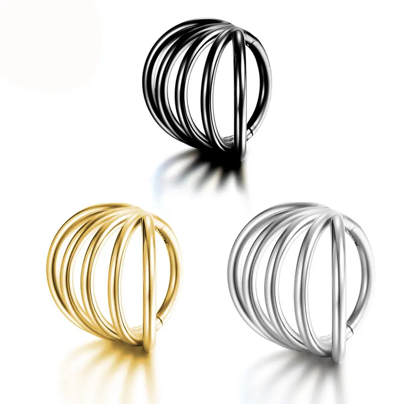 G23 Titanium Triple Hinged Cartilage Earring Helix Piercing Nose Septum Rings Conch Clicker Metal Hoop Stud Body Jewelry Trendy