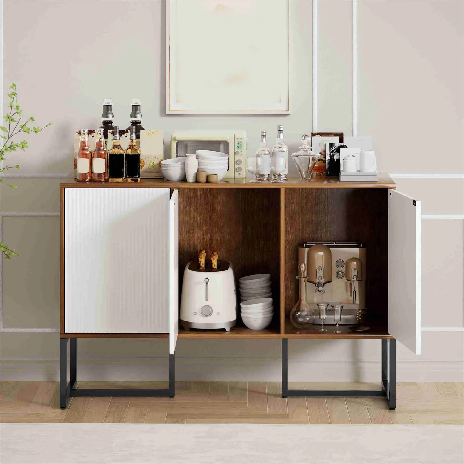 Kitchen Sideboard with Storage 3 Door Sideboard Buffet Kitchen Storage Cabinet for Kitchen Living Room Entryway Dining Room