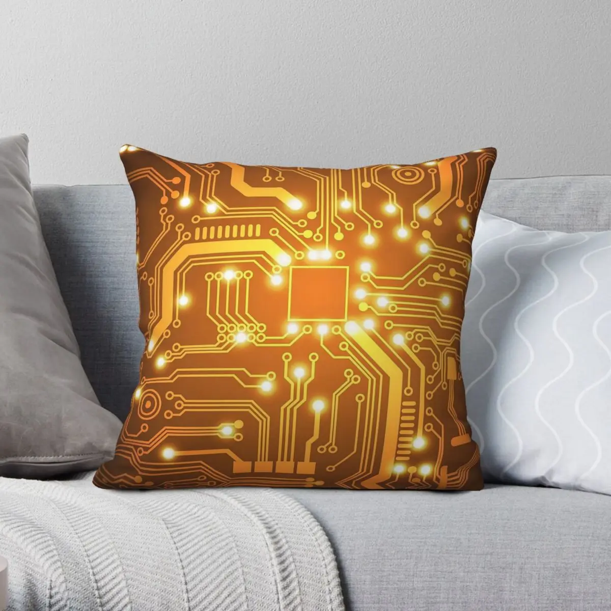 Futuristic Circuit Board Square Pillowcase Polyester Linen Velvet Printed Zip Decorative Room Cushion Case