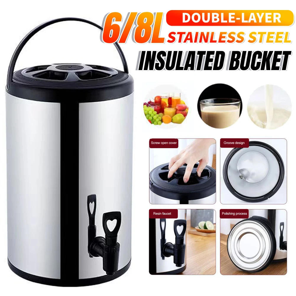 

Изолированное ведро из нержавеющей стали с краном, 6 л/8 л, двухслойный дозатор для напитков для кемпинга, пикника, вечеринки