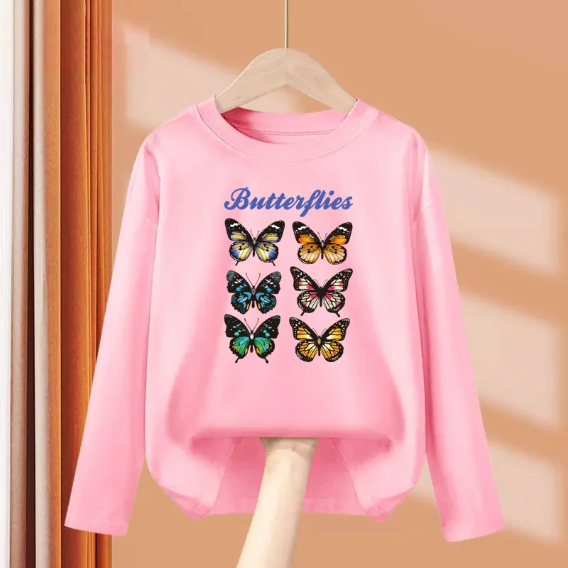 Mädchen neue Marke Kleidung Schmetterling Grafik T-Shirt Kinder lang ärmel ige Tops Party Mode Kleid Baby O-Ausschnitt T-Shirts