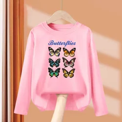 Girl New Brand Clothing Butterfly Graphic T-shirt Children Long Sleeved Tops Party Fashion Dress Baby O-neck Tees