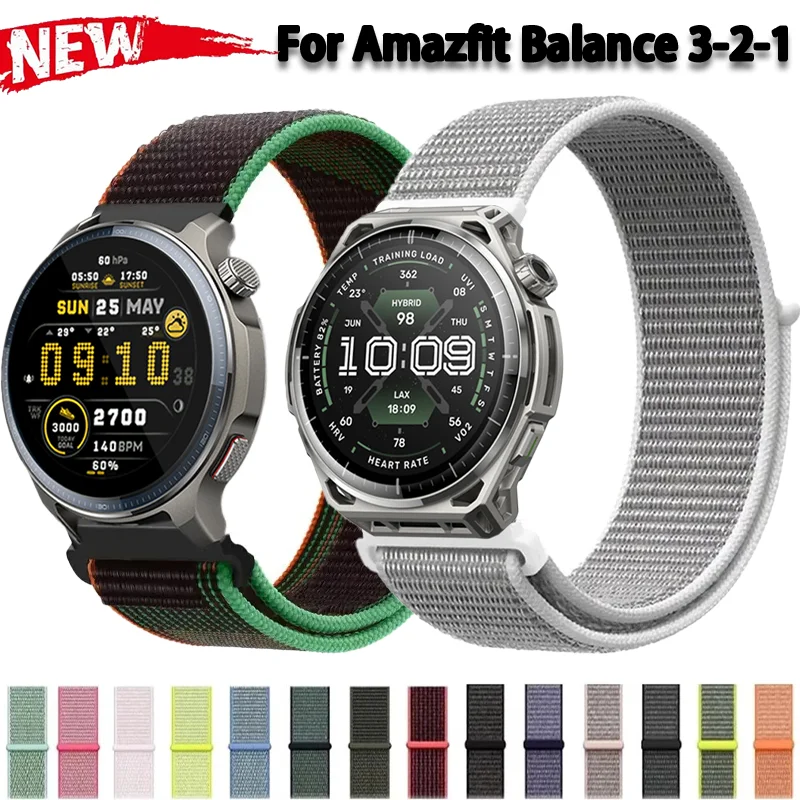 20mm 22mm Nylon Loop Strap for Amazfit Balance 3-2-1 Comfortable Breathable Wristband for Amazfit Bip 6-5-Max/Active3 2/Max Belt