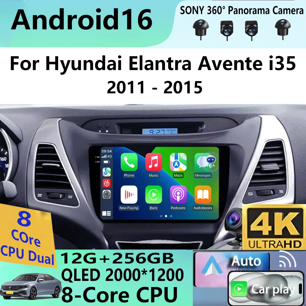 

Автомагнитола Android 16 с CarPlay, GPS-навигацией и мультимедиа для Hyundai Elantra Avente i35 2011-2015, видеоплеер, 2 DIN