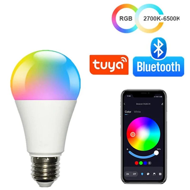 Умная Светодиодная Лампа Tuya Bluetooth E27 RGB С Регулируемой Яркостью Для Украшения Дома