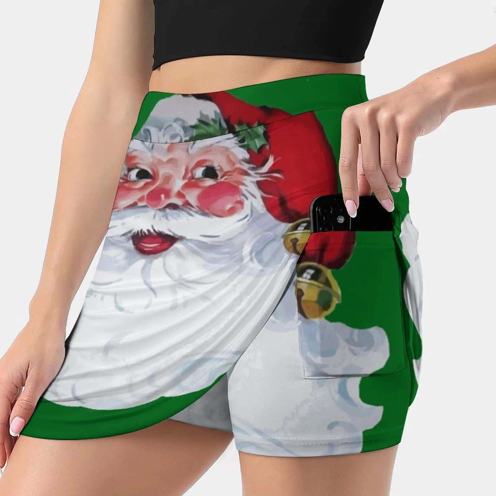 Vintage Santa Claus Jolly Face And Rosy Cheeks Women's skirt Mini Skirts A Line Skirt With Hide Pocket Santa Santa Claus