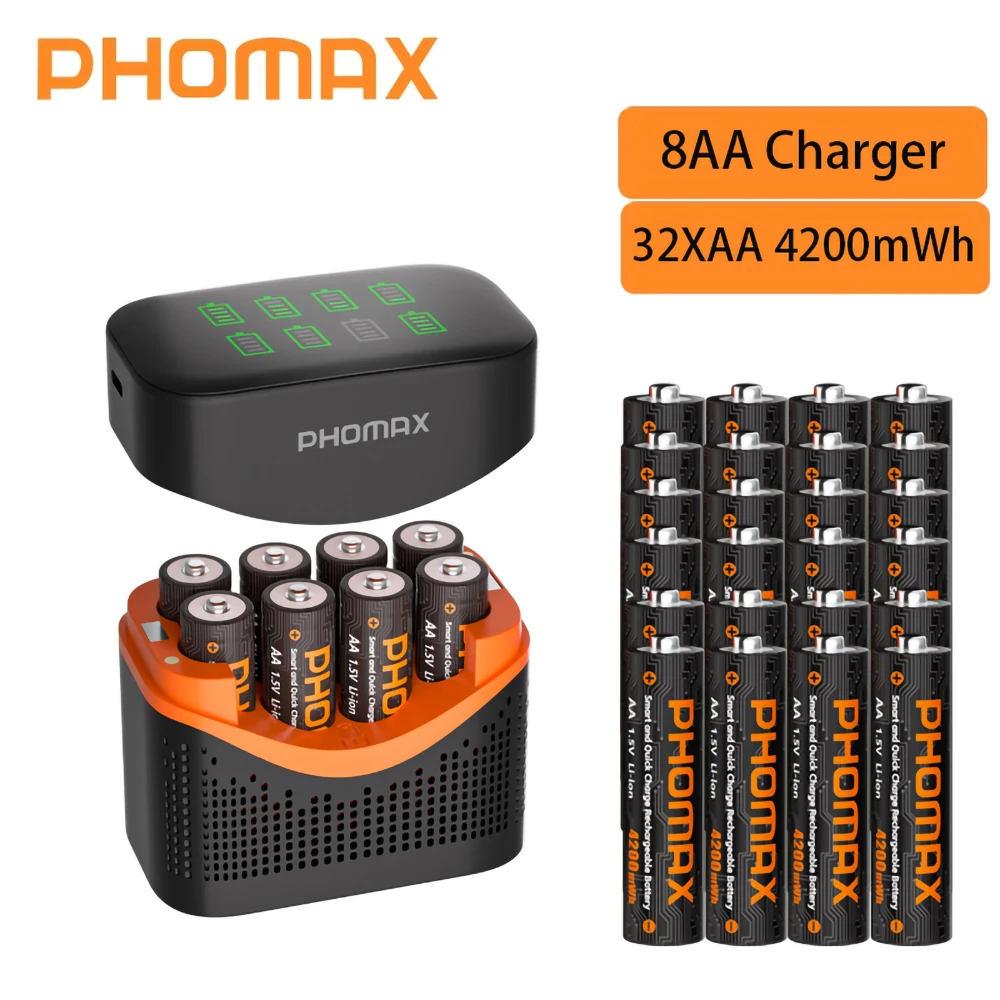 PHOMAX Akumulator i szybka ładowarka, trwałe baterie litowe 1.5V AA 4200mWh/AAA1110mWh do zabawek, pilotów i codziennego użytku. — zdjęcie produktu 5