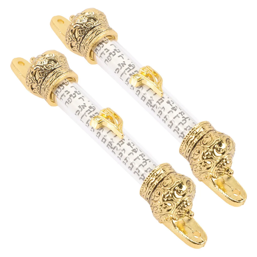2Pcs Religious Mezuzah for Door Bible Doorpost Crown Metal Home Mounting Decoration Jewish Faith Symbol Gift Metal Mezuzah