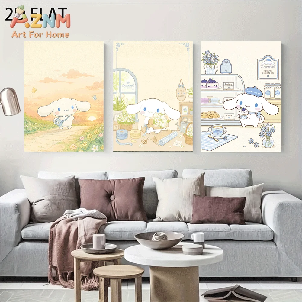 AZNM Cinnamoroll Canvas Wall Art Unframed Cute Cartoon Print Poster Sunset Meadow Flower Shop Bakery Pastel Kawaii Design for Gi