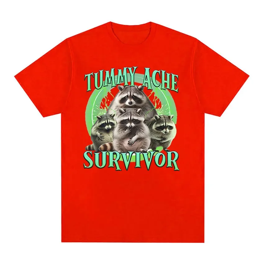 Tummy Ache Survivor Raccoon Graphic T Shirt Śmieszne Męskie Kobiety Moda Odzież T-shirt Tops Casual 100% Bawełna Oversize Tshirts