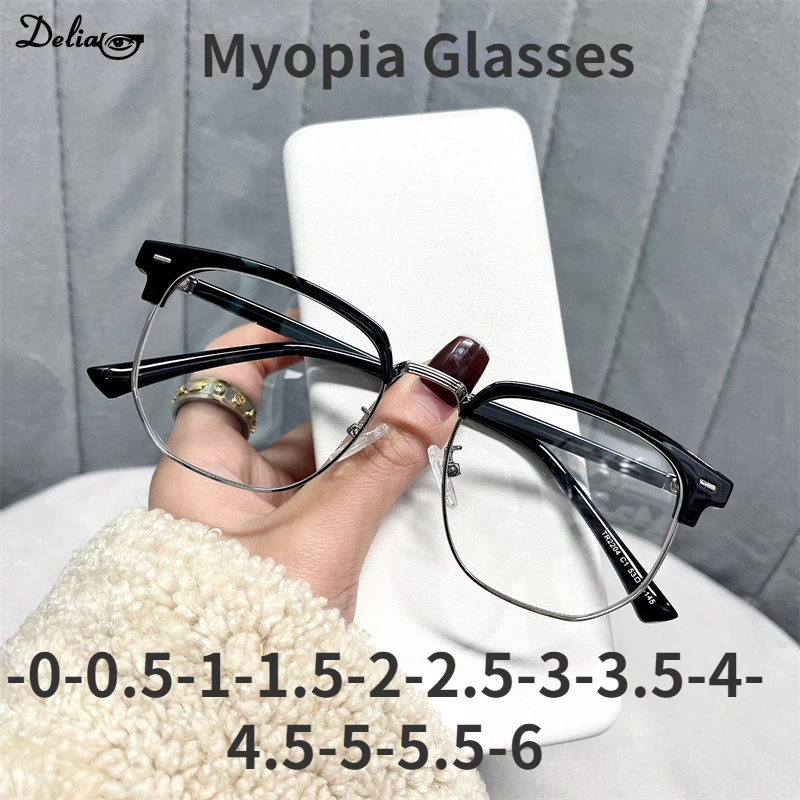 

Anti-Blue Light Myopia Glasses Women Men Fashion Metal Half Frame Prescription Eyeglasses Optical Myopic Eyewear -0.50 To -4.00