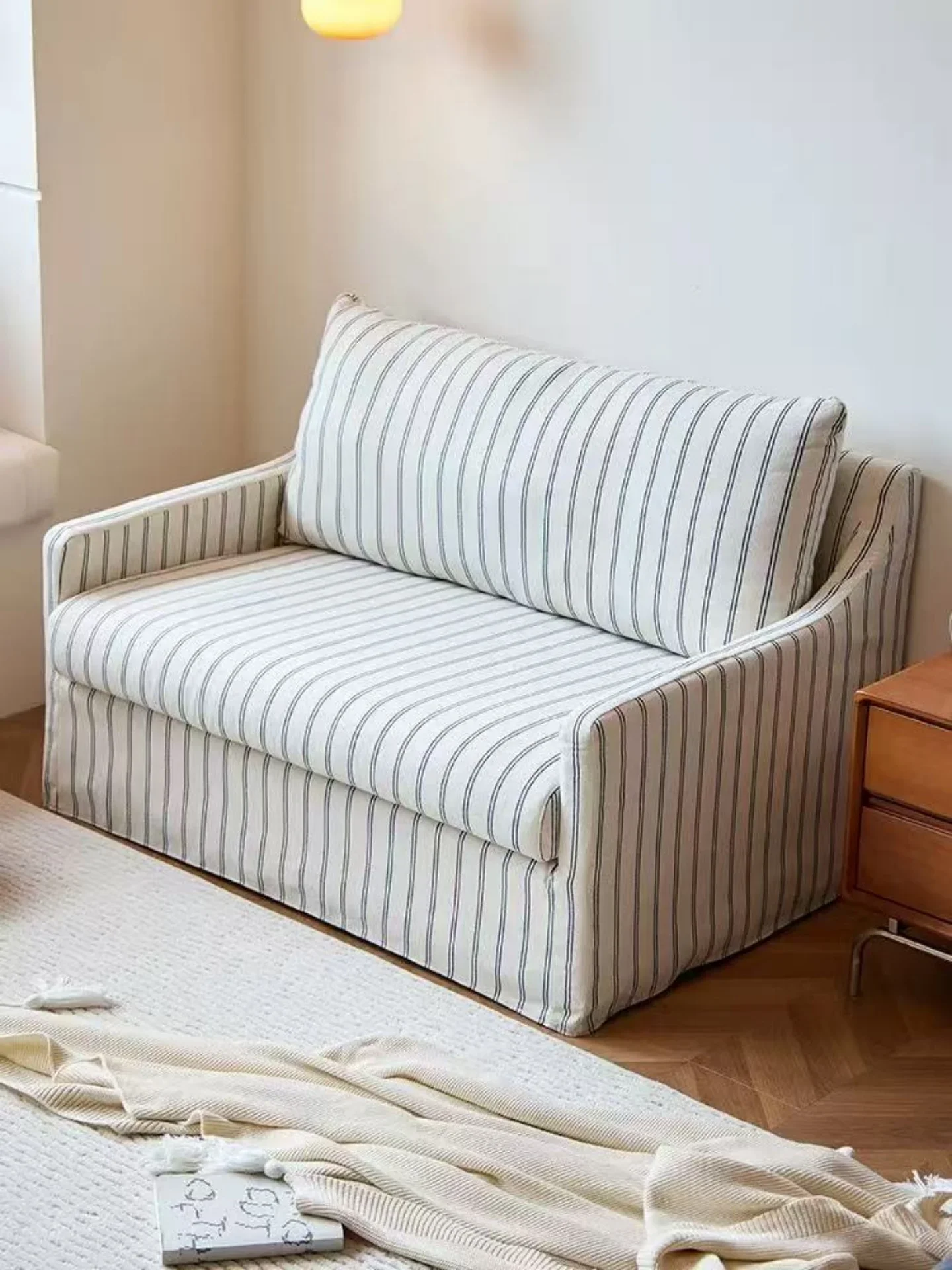 Nordic-style striped fabric double seat cream style B&B designer niche business casual