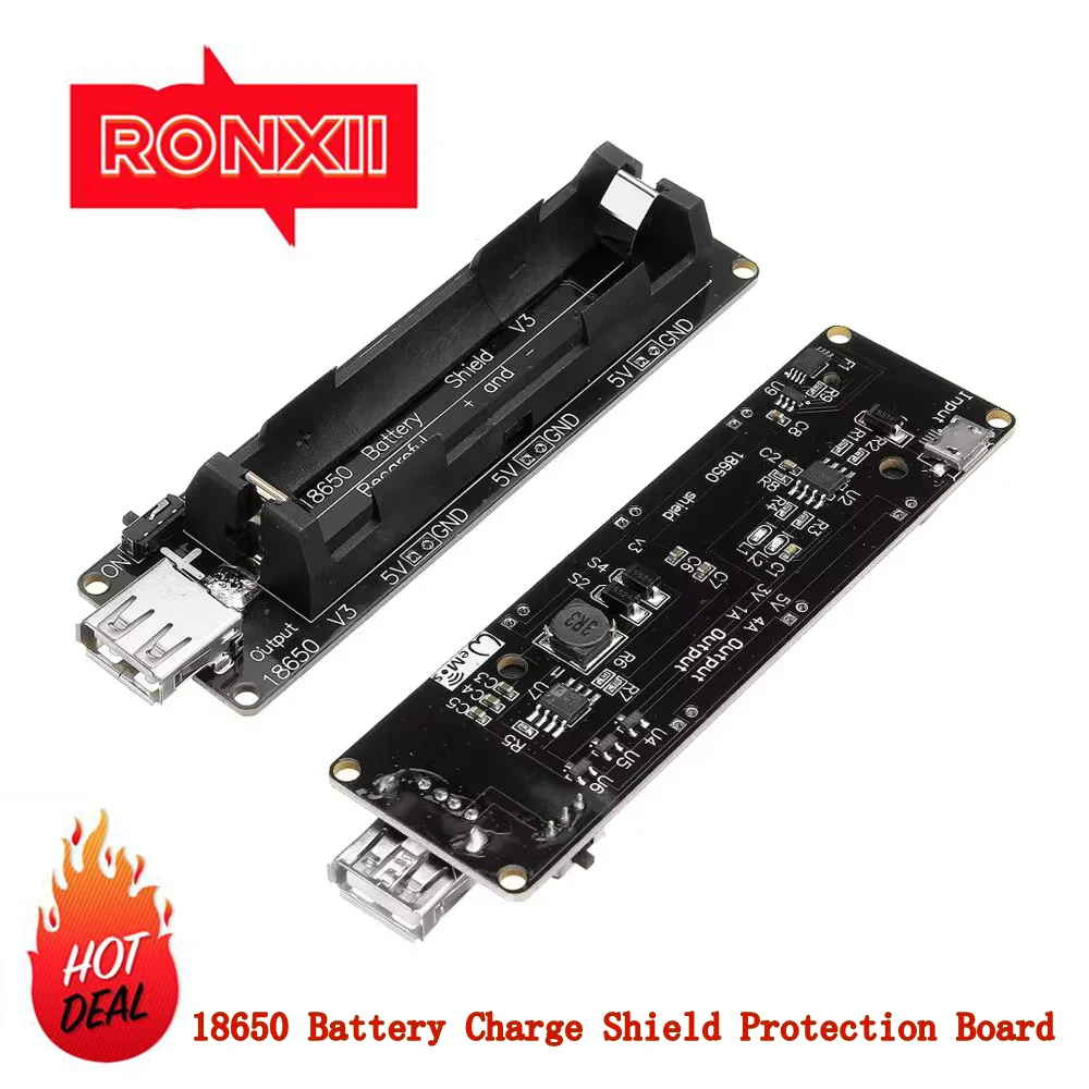 

RONXII ESP32 ESP32S 18650 Щит для зарядки аккумулятора V3 Micro USB Type-A 0,5A Тестовая плата защиты от зарядки