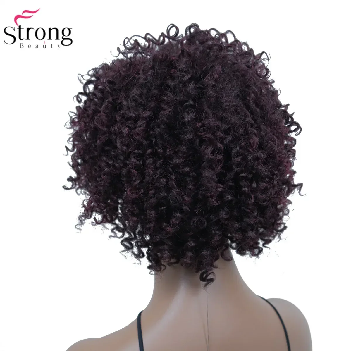 شعر مستعار صناعي قصير مجعد من سترونج بيوتي أفرو كينكي للنساء، شعر مستعار أحمر خمري/أسود طبيعي