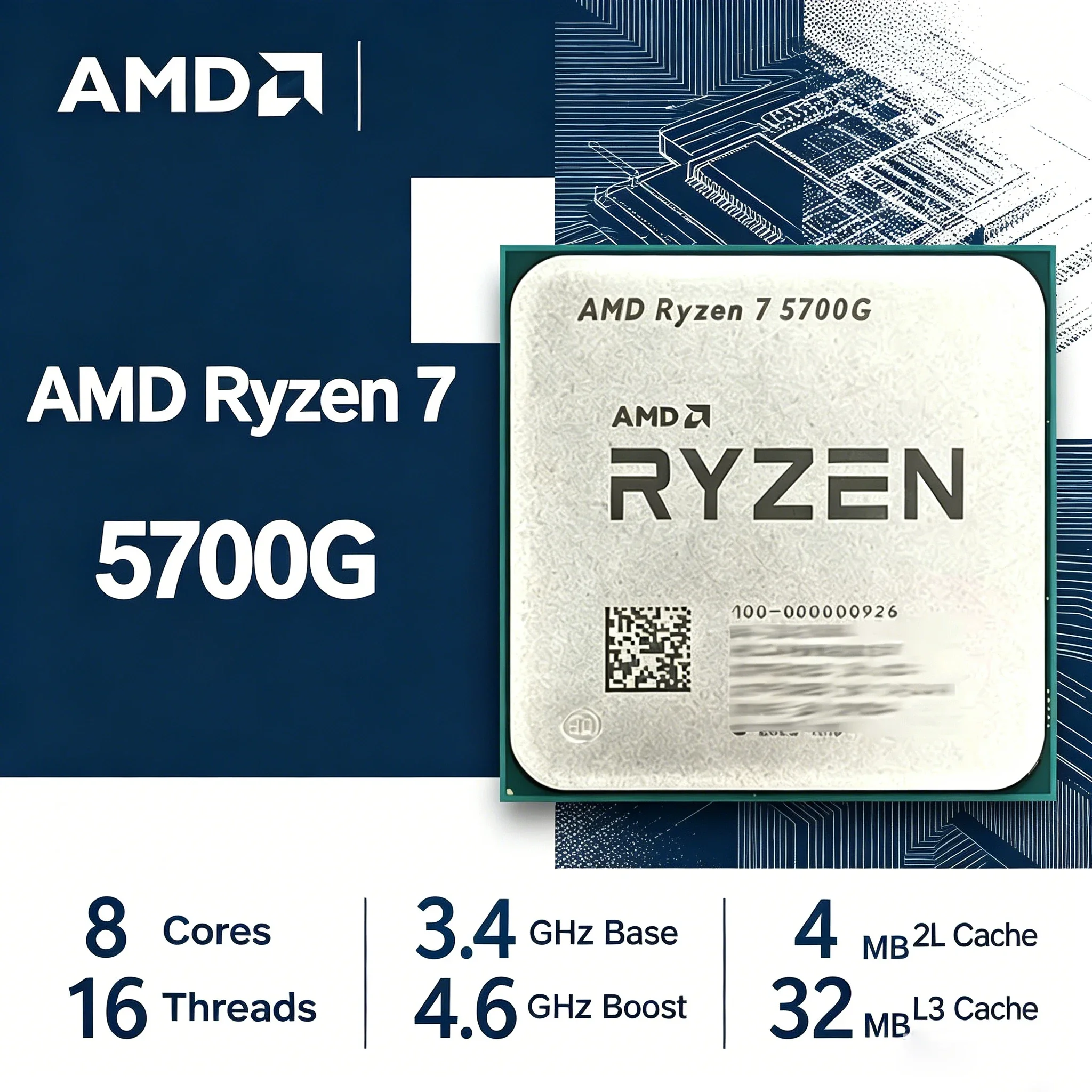 Procesador AMD Ryzen 7 5700G, AMD R7 5700G, 100% Nuevo, CPU de 4.6GHz, 8 Núcleos, 16 Subprocesos, 16MB de Caché L3, Socket AM4, Sin Embalaje