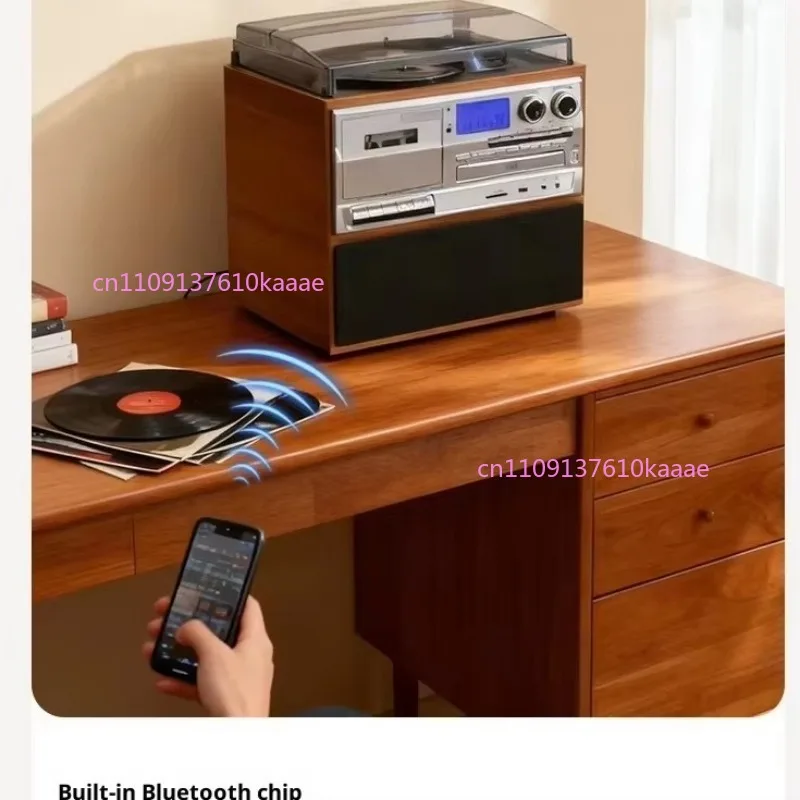 

Retro All-in-one Vinyl Record Player, Tape Player, CD Player, Wireless Card Speaker, Multi-functional Decorative Gift