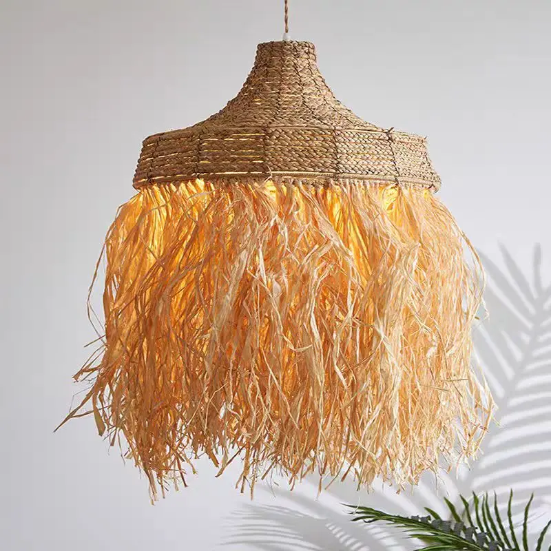 Hand-woven Rattan Straw Chandelier Aesthetic Room Decoration Pure Natural Material for Living Dining Room Lighting