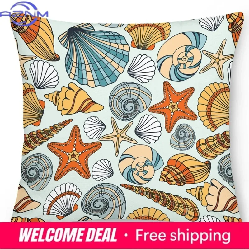Ocean World Pattern Turtle Coral Shell Animal Square Cushion Covers Suitable for Home Living Room Sofa Office Decorative Pillows