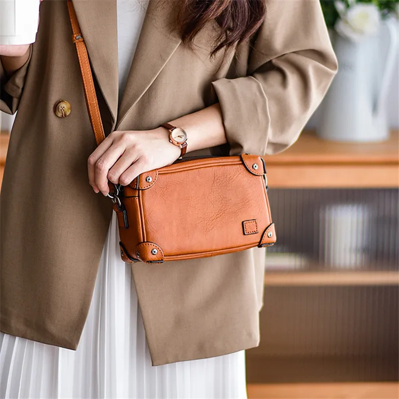 

PNDME fashion vintage luxury genuine leather women's shoulder bag Weekend daily natural cowhide leather female crossbody bag