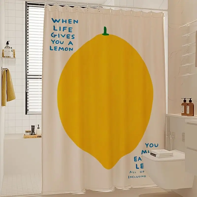 

Cute Lemon Shower Curtain Waterproof Mildew-Proof Set No-Drill Bathroom Partition Door Curtain Fabric Shower Room