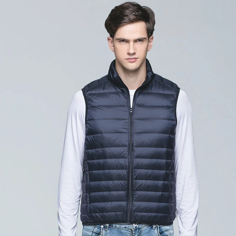 Autumn Men's Casual Vest Lightweight Sleeveless Jacket Full Zipper Outerwear Vest Outdoor Down Vest with Pockets