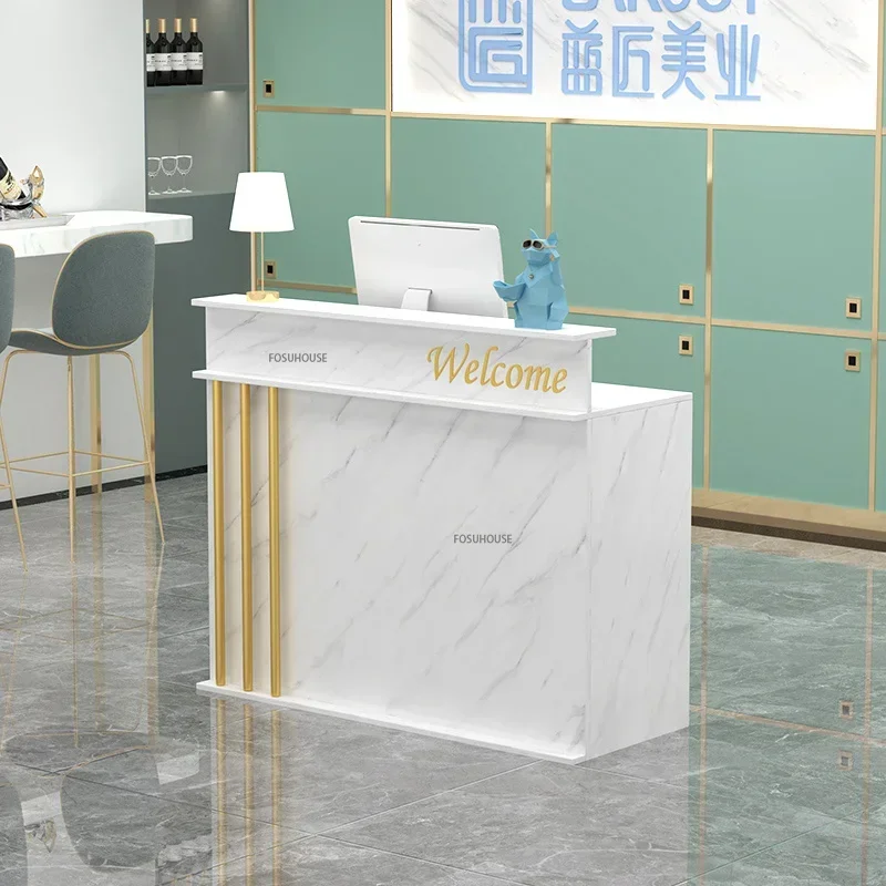 Modern Reception Desk Luxury Front Desk Office Furniture  Simple Design Clothing Store Counter Wood-based Panel Reception Desks