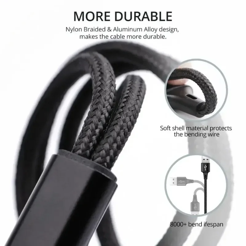 1pcs 2 In 1 USB Cable Type C Cables Fast Charge Charger Cable Tablet Phone Charge Cord 2in1 Nylon Braided Mobile Android Wires