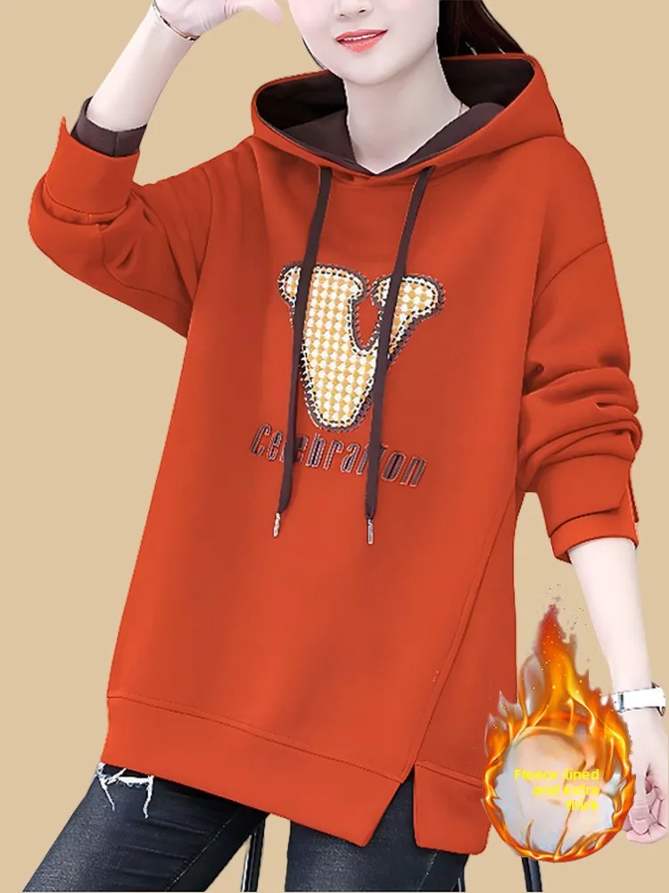 

Thickened Pure Cotton Fleece Hoodie Women's Long Sleeve Sweatshirt Spring Autumn 2026 New European Style Fashionable Casual Wear