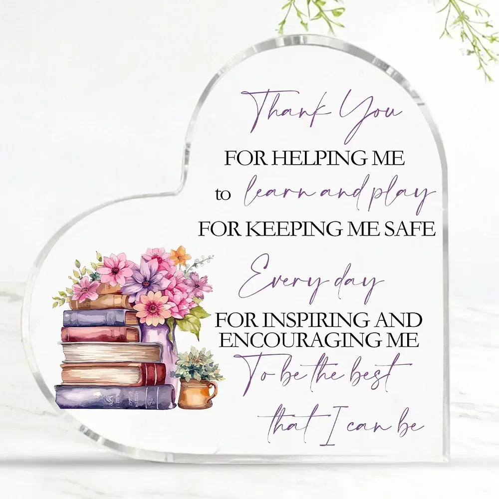 Teachers Appreciation Gifts, Watercolor Book Flower Heart Acrylic Sign Teacher Appreciation Back To School Keepsake Plaque