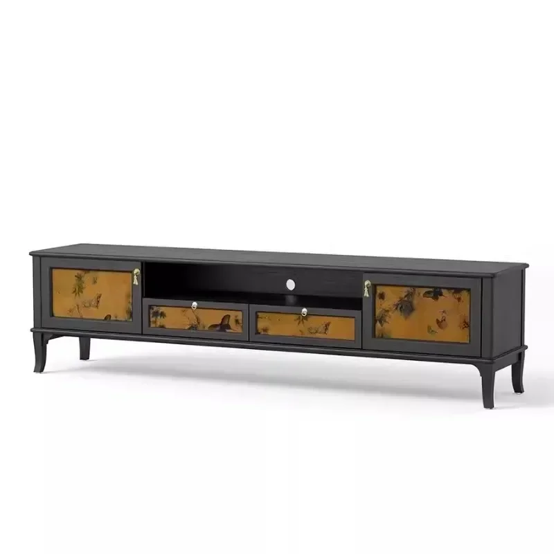French retro solid wood TV cabinet American antique fragrant cloud yarn TV cabinet 2024 new storage floor cabinet