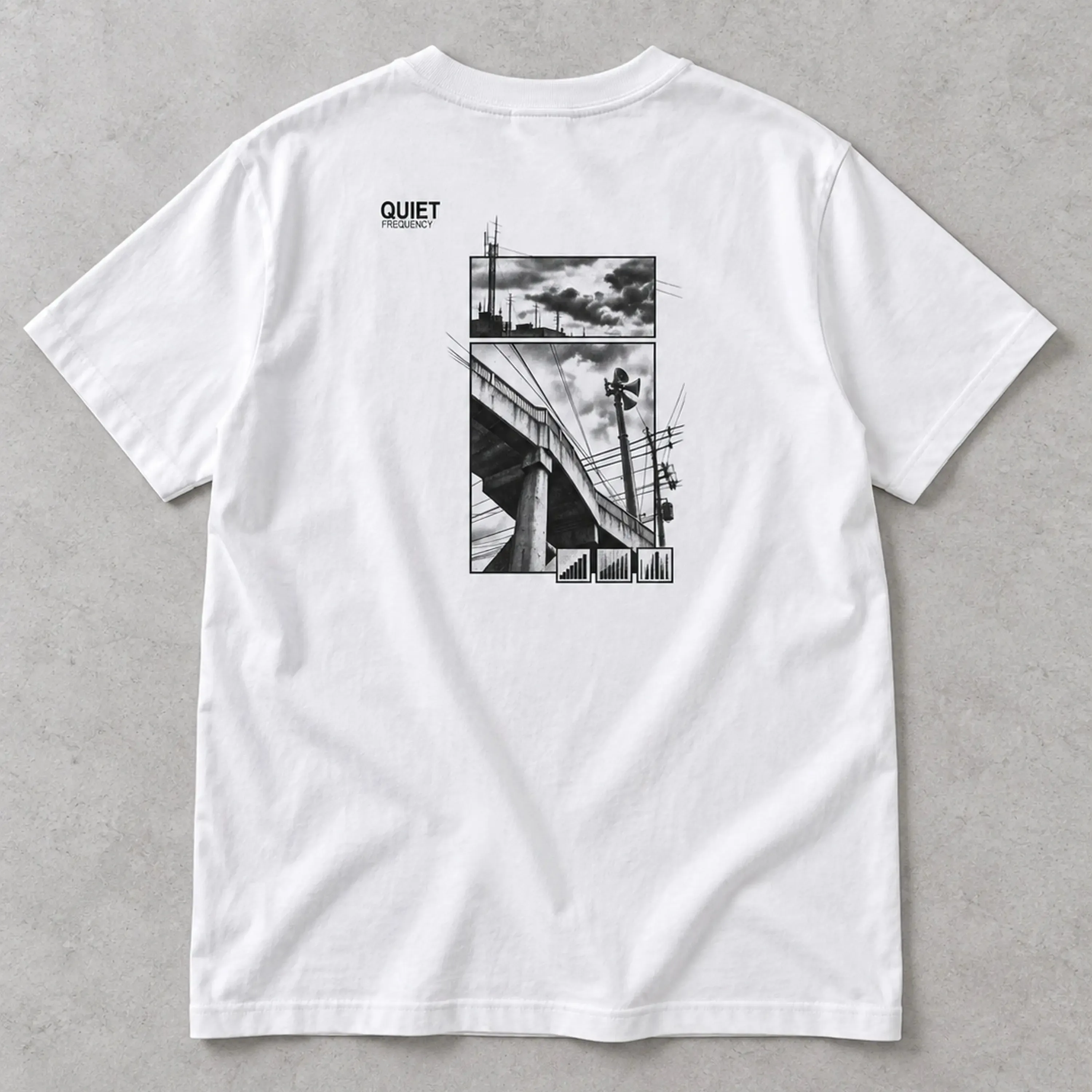 Quiet Frequency Monochrome Infrastructure Collage T-Shirt