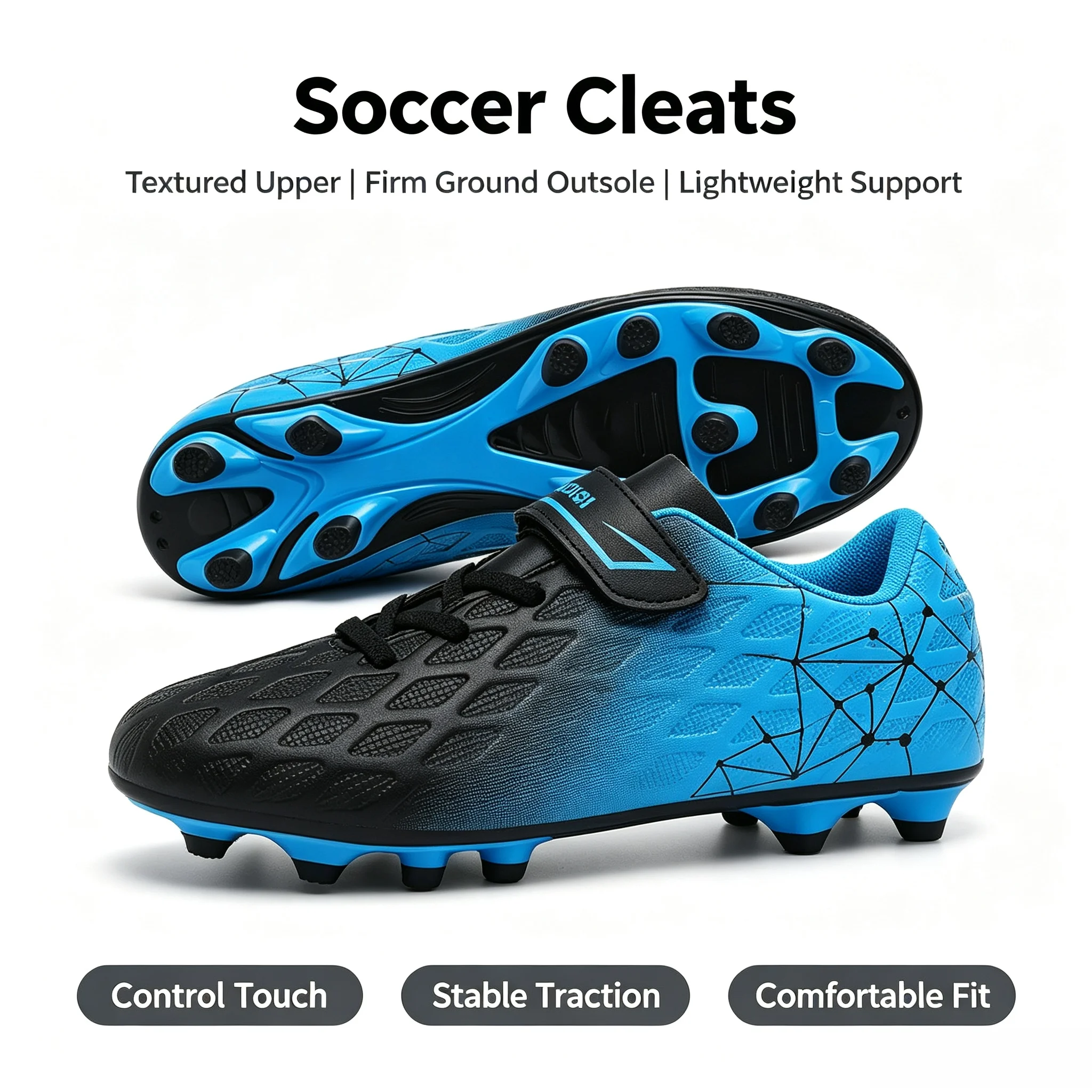 1Pair Velcro Football Shoes,Long Stud, Breathable, Wear-resistant, Training Sneakers for Outdoor Grass Football Matchess