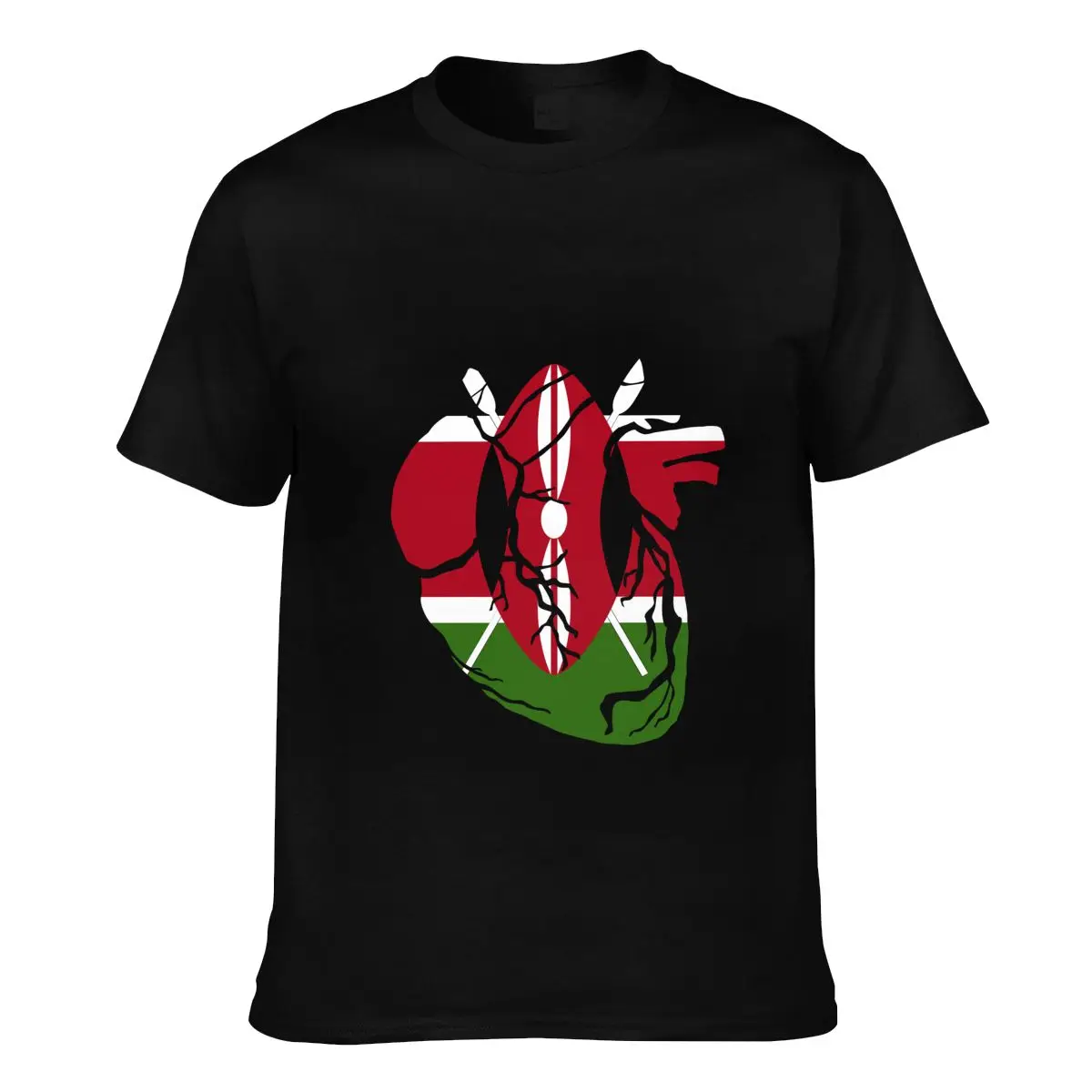 Kenya Anatomical Heart Shape Country Flag Short Sleeve 100% Cotton T shirts Men Women Unisex Clothing T-Shirt Tops Tees