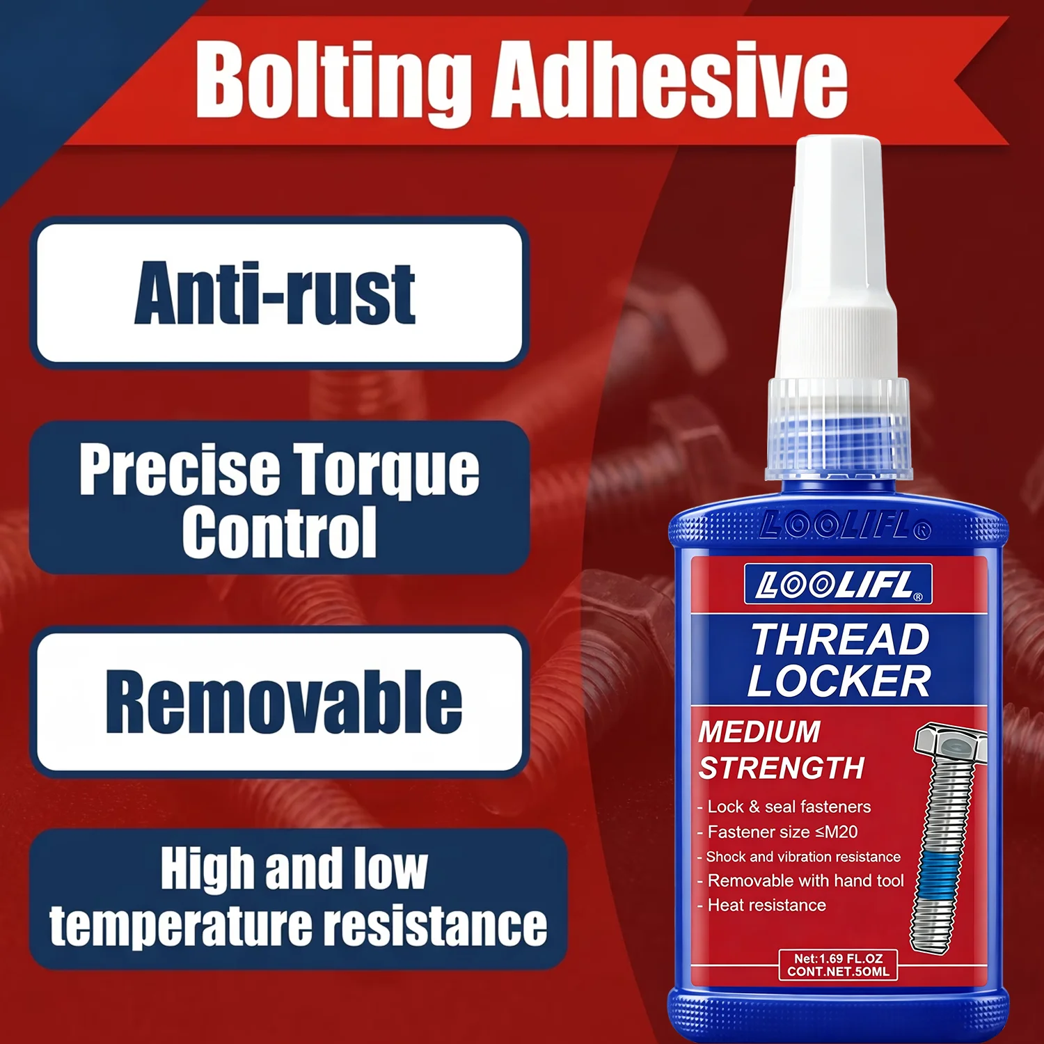 New 50ml 243 Threadlocker Medium Strength Blue Screw Glue Anaerobic Thread Lock Anti Loose Anti-Rust Sealant For Metal Bolt Nut