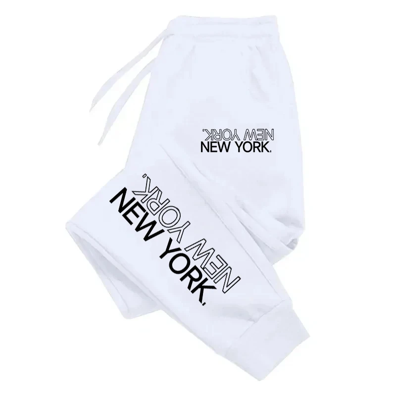 

Autumn Woman Man Couple Sweatpants New York City Print Casual Sports Pants Pocket Jogging Trouser Drawstring Warm Fleece Clothes