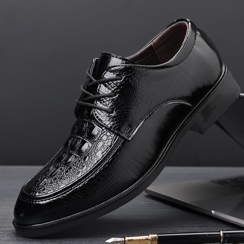 Casual Business Shoes for Men Crocodile PU Leather Men Dress Shoes for Male Formal Style Wedding Oxfords Lace Up Shoes Plus Size