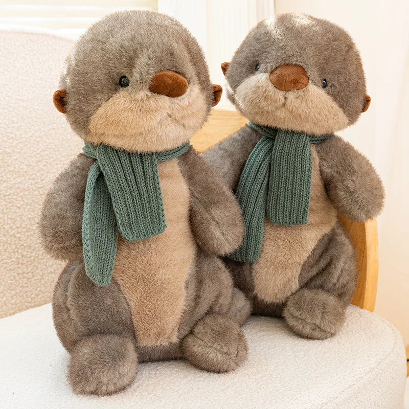 

Kawaii Scarf Sea Otter Plush Toy Soft Pendant Stuffed Animal Cute Brown Otter Dolls Baby Kids Appease Pillow for Girls Xmas Gift