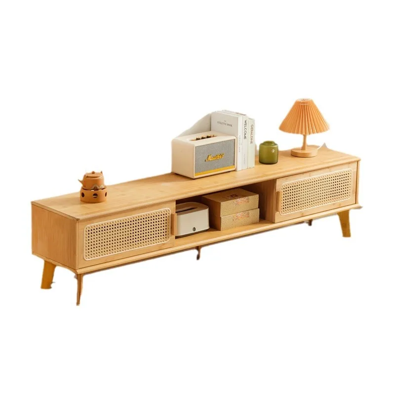 

Coffee table combination small apartment low cabinet living room log wind rattan sliding door storage