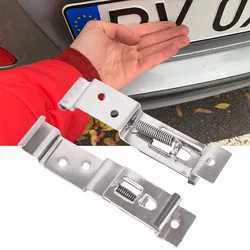 Soporte Rectangular de acero inoxidable para matrícula de coche, 2 piezas, con resorte, abrazaderas de soporte para marco de coche, enganches para número de remolque