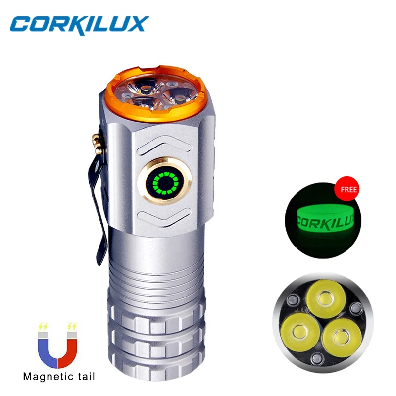 Portable High Lumens Super Bright EDC LED Flashlights Type-C USB Rechargeable Pocket Magnet Mini Torch Flash Light Camping Lamp