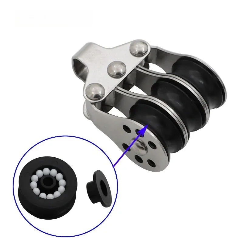 316 Stainless Steel Locking Pulley with Nylon Rollers for Outdoor Canopy Sailboat Rope Boat and Marine Applications