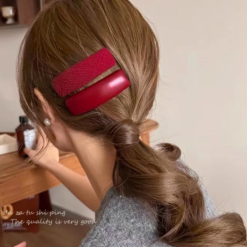 5 개/대 여자를위한 빨간색 직사각형 머리핀 여자 달콤한 머리 장식 바레트 BB 헤어 클립 헤어 그립 패션 헤어 액세서리