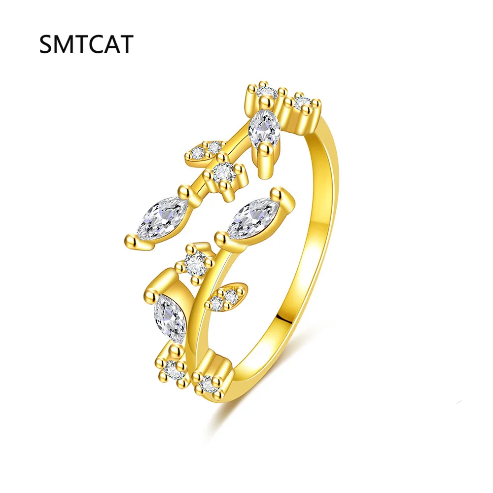 

925 Sterling Silver Sweet Romantic Zircon Open Branch Small Leaf Adjustable Ring for Women Korean Wedding Party Jewelry Anillos
