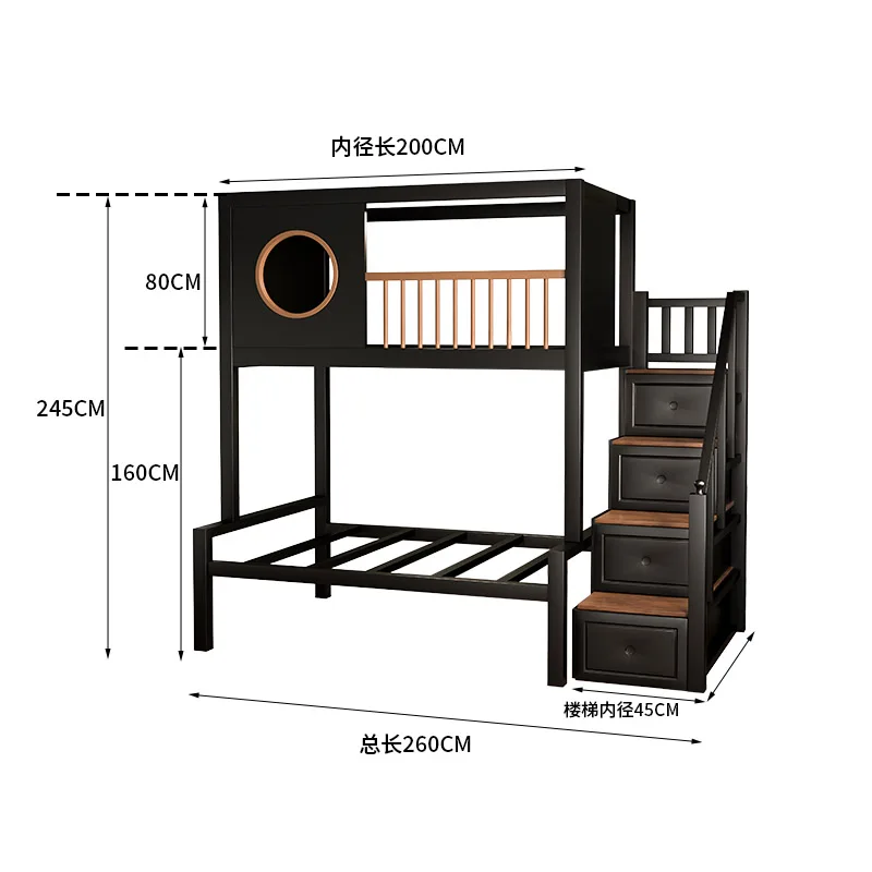 Wrought iron elevated bed Small apartment duplex loft bed Children go to Under table Iron frame sheet Upper bed Under empty