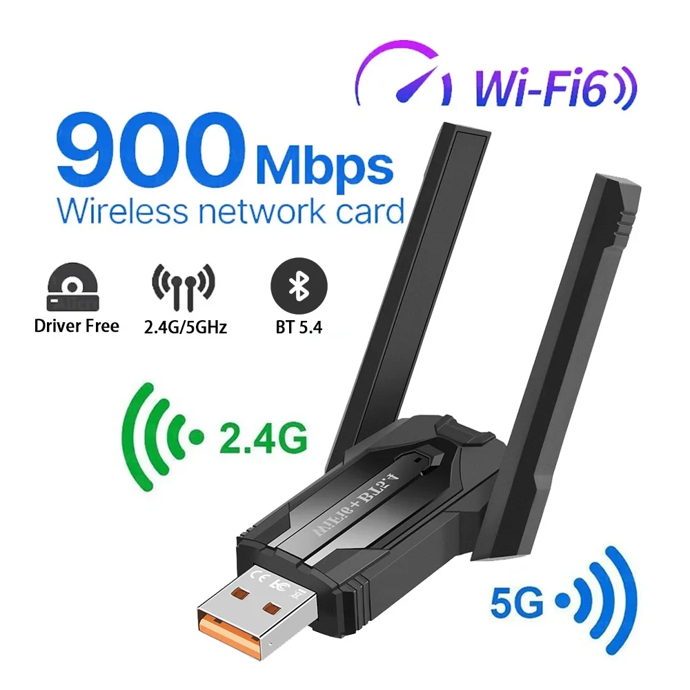 

AX900 WiFi 6 USB Adapter Bluetooth 5.4 Dual Band 2.4G/5GHz USB3.0 Wireless Network Dongle Driver Free for Win10/11 PC Laptop